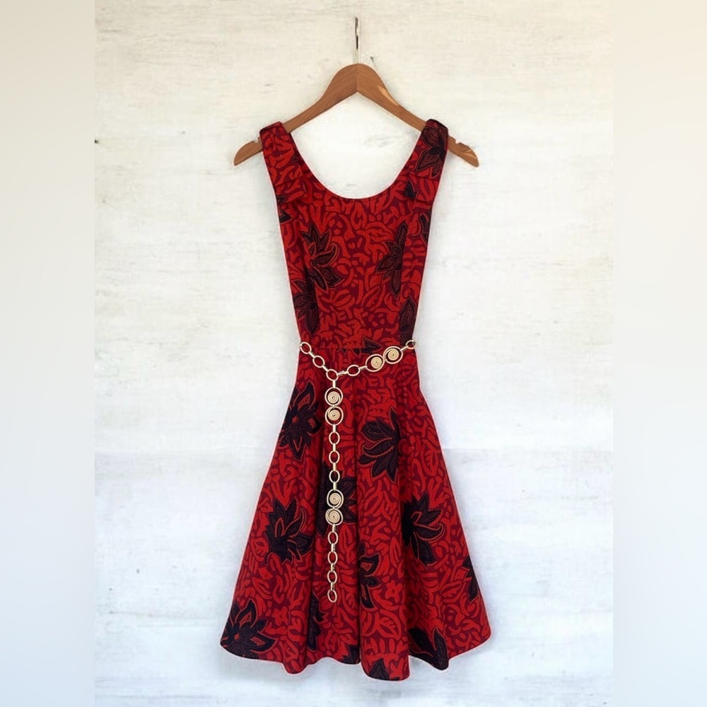 Vintage D.B.A.-L.A. Pin-Up Tulle Swing Dress in Red & Black Floral sz Medium